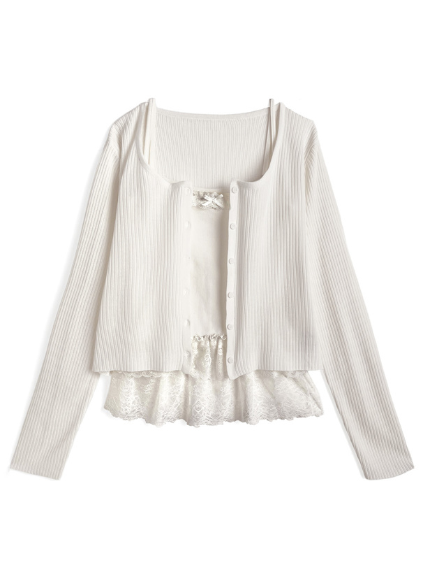 ニットカーディガン×レースキャミソールアンサンブル