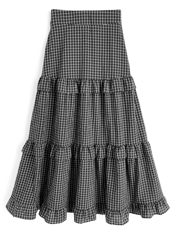 チェック柄フリルロングスカート[ac2594]