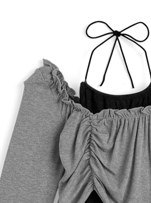 ギャザーアシメトップス×ホルターネックキャミソールアンサンブル