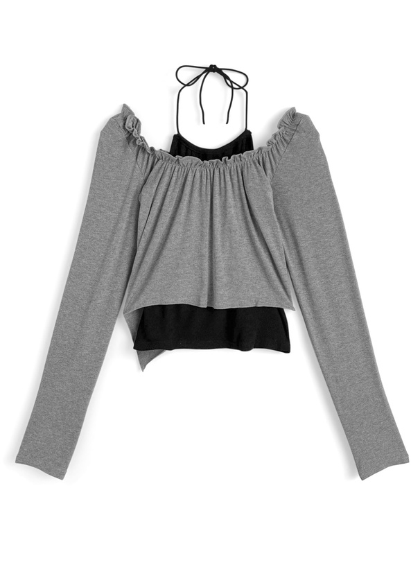 ギャザーアシメトップス×ホルターネックキャミソールアンサンブル