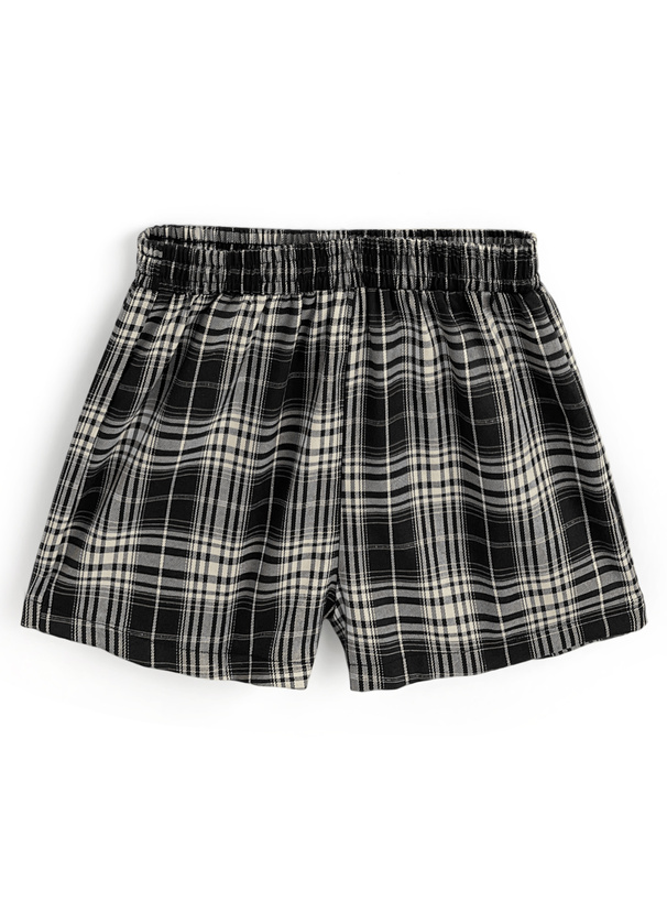 チェック柄ベルトミニワンピース×ショートパンツセットアップ