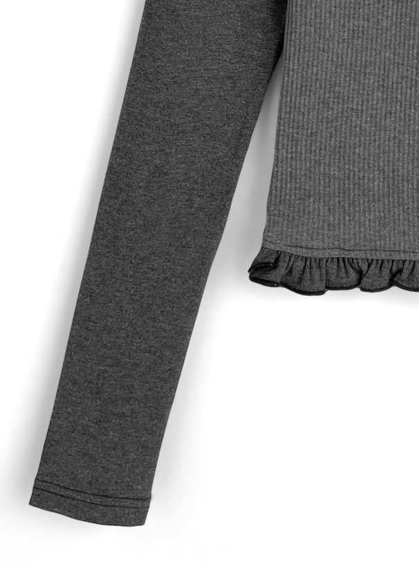 ドット柄フリルリボンレイヤード風トップス