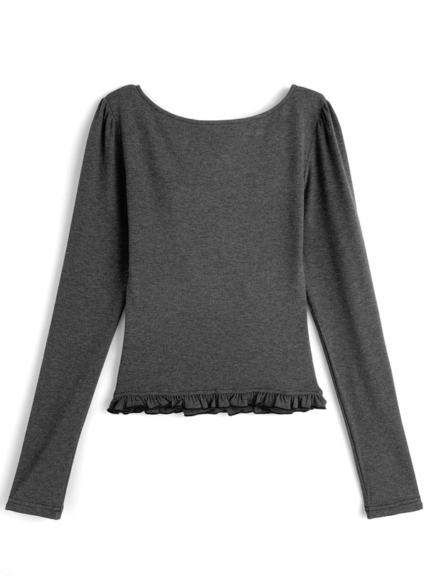 ドット柄フリルリボンレイヤード風トップス