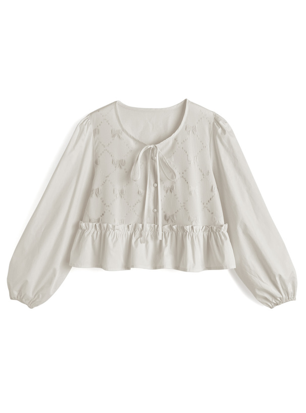 フリルリボンデザインブラウス