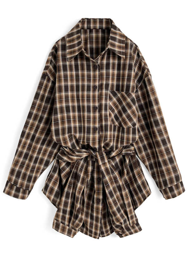 チェック柄デザインロングシャツ[ac2606]