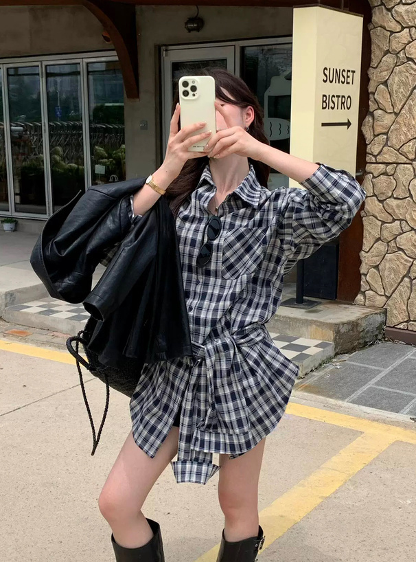 チェック柄デザインロングシャツ[ac2606] | レディース