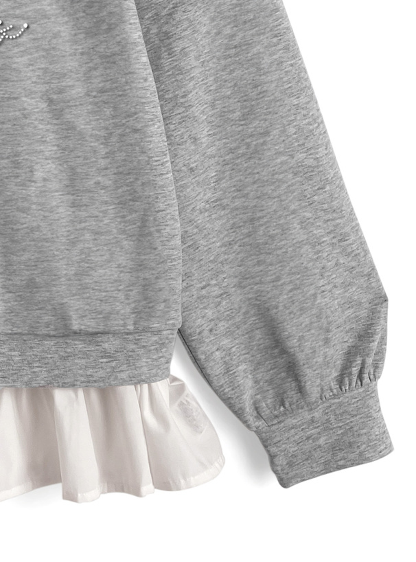 ワンショルダーリボン裾フリルロゴスタッズトップス[ac2612