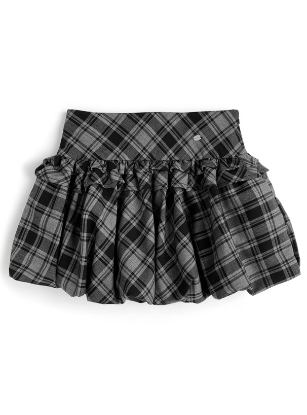 インパン裏地付きチェック柄フリルバルーンミニスカート[ac2617]
