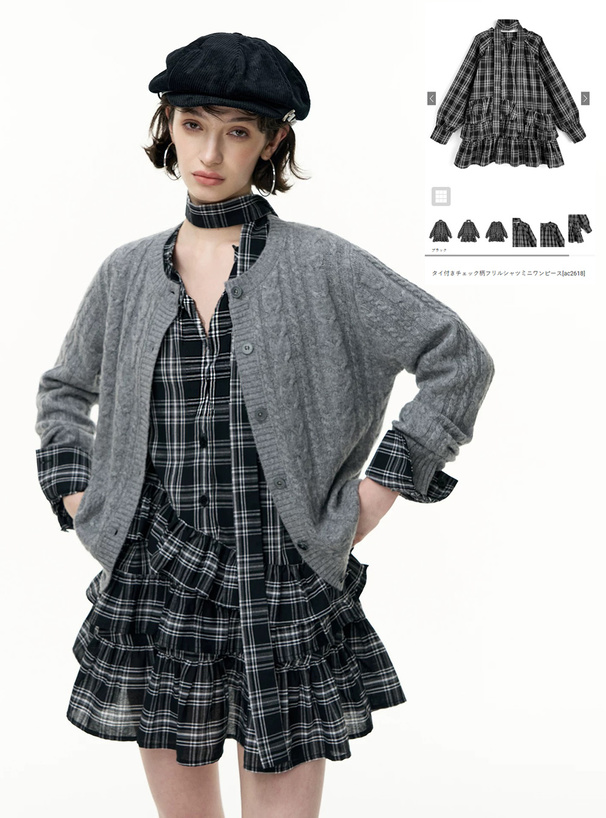タイ付きチェック柄フリルシャツミニワンピース[ac2618] | レディース