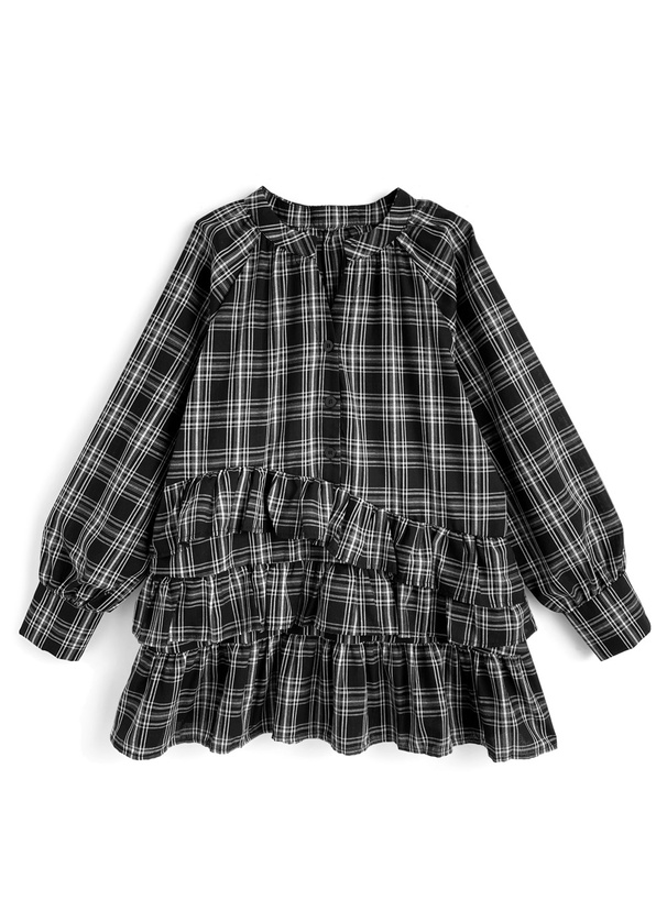 【and mary】チェック柄 半袖ミニワンピース フリル付き チェック柄フリルミニワンピース 半袖 andmary