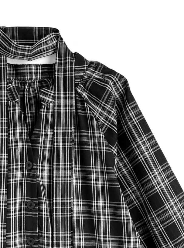 チェック柄フリル長袖ミニワンピース pium ピウム チェック柄フリルカラーワンピース 長袖 ミニ丈 ブラック