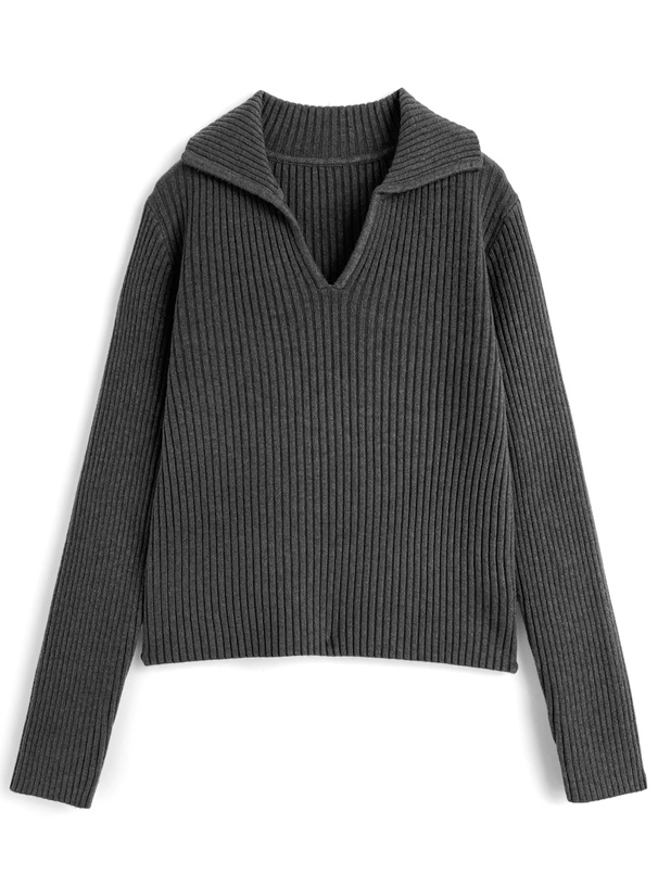 スキッパーカラーリブニットトップス[ac2625] | レディース