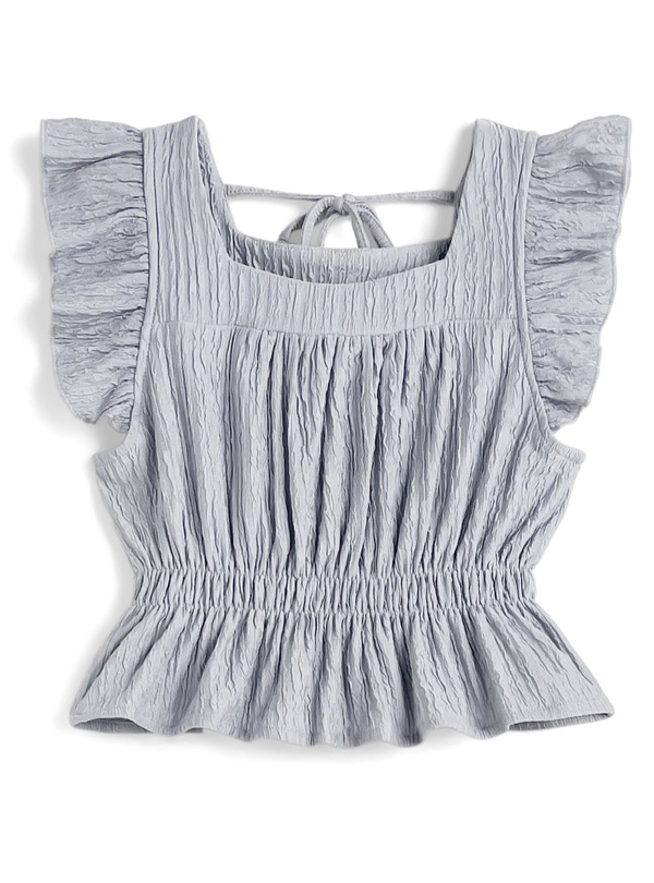 フリルノースリーブトップス×ロングパンツセットアップ