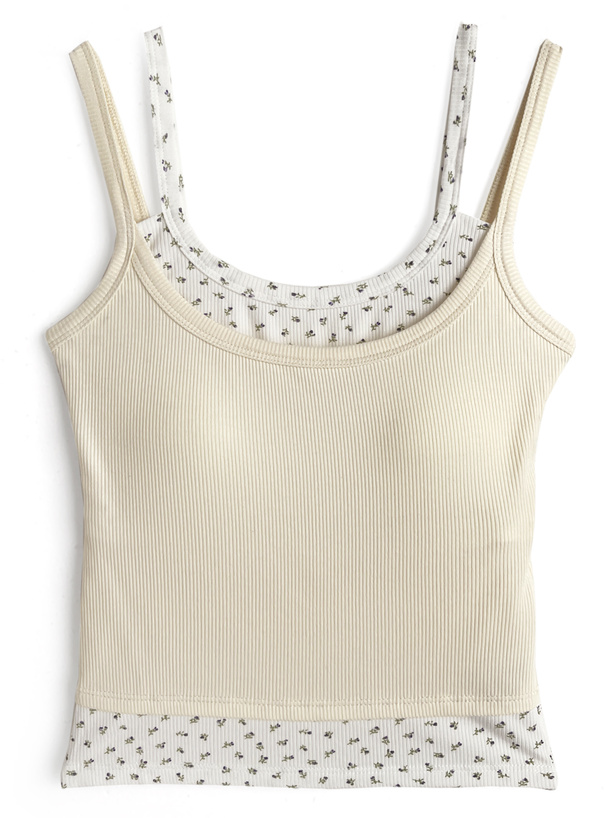カップ付き小花柄レイヤード風キャミソールトップス