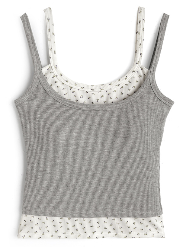 カップ付き小花柄レイヤード風キャミソールトップス