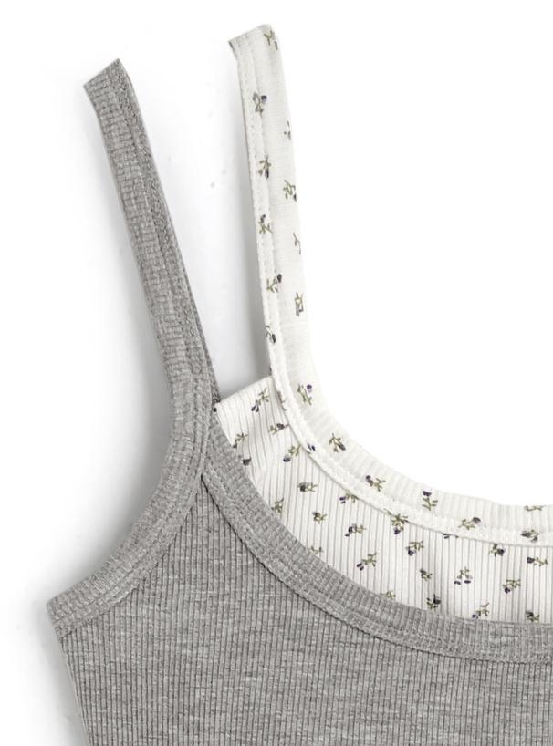 カップ付き小花柄レイヤード風キャミソールトップス