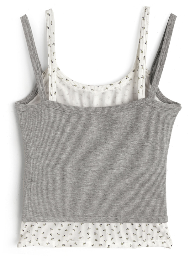カップ付き小花柄レイヤード風キャミソールトップス