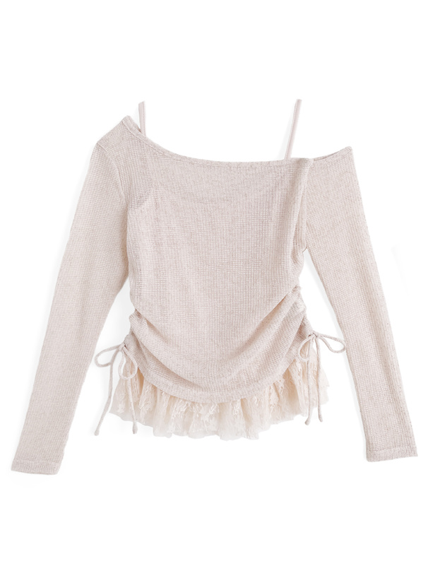 ドロストワンショルダーシアートップス×裾レースキャミソールアンサンブル