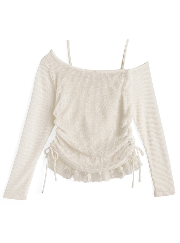 ドロストワンショルダーシアートップス×裾レースキャミソールアンサンブル