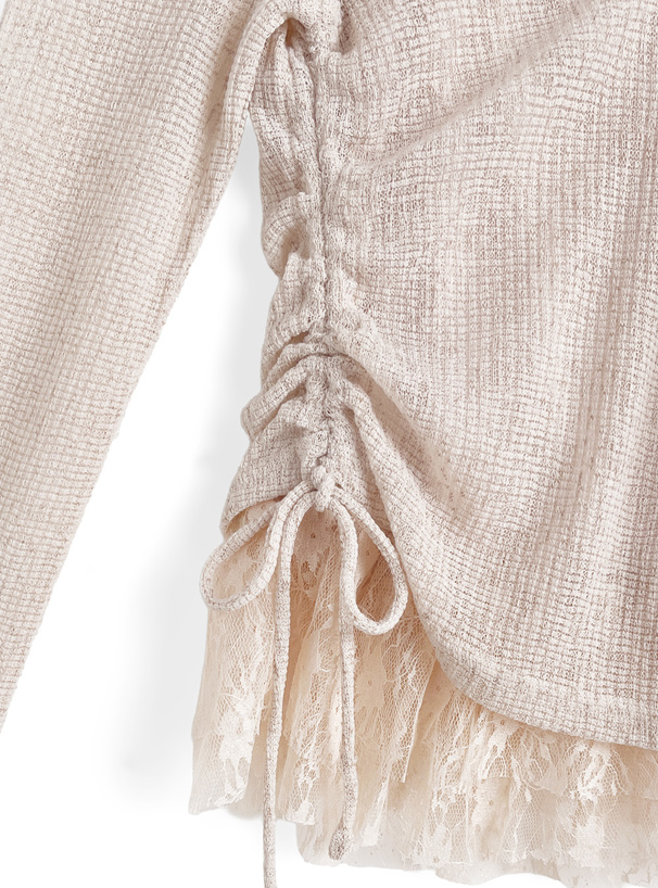 ドロストワンショルダーシアートップス×裾レースキャミソールアンサンブル