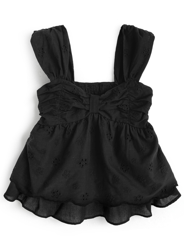 リボンギャザーレースノースリーブブラウス