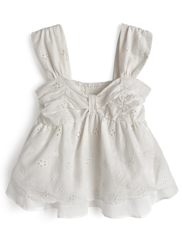 リボンギャザーレースノースリーブブラウス