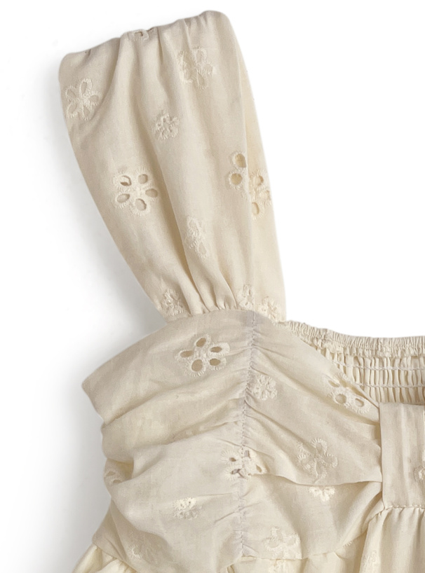 リボンギャザーレースノースリーブブラウス