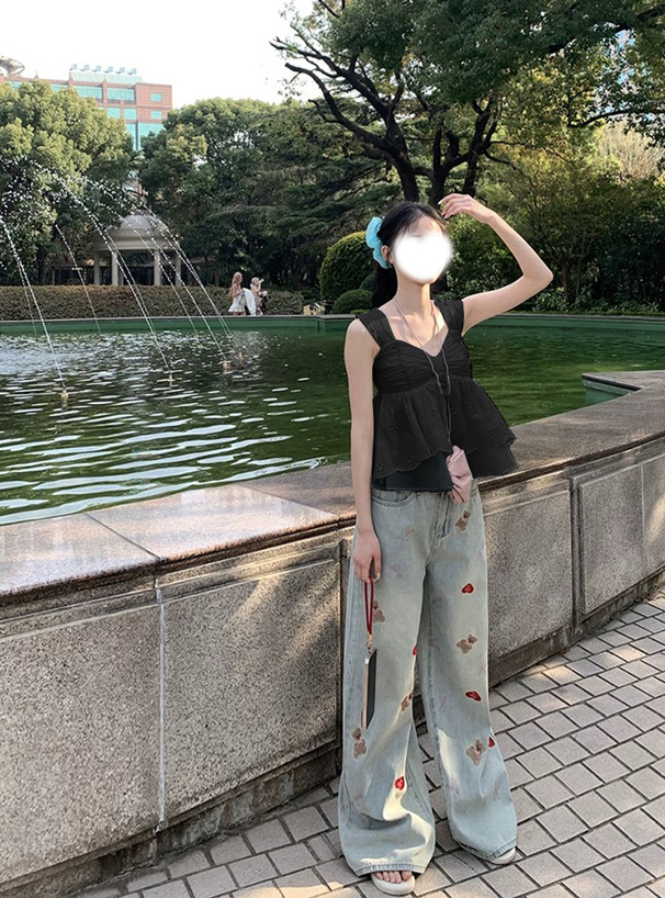 リボンギャザーレースノースリーブブラウス