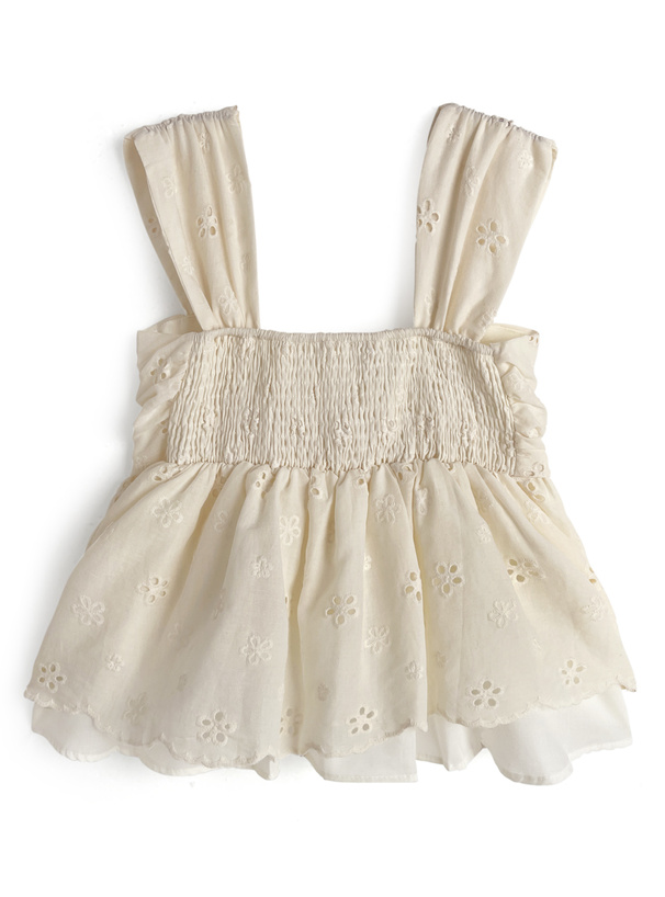 リボンギャザーレースノースリーブブラウス