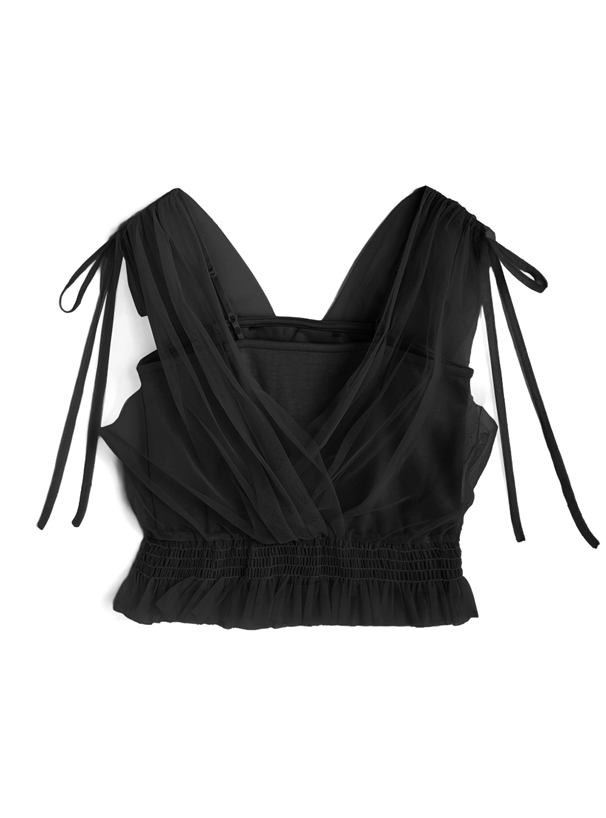 チュールドッキングカシュクールリボントップス