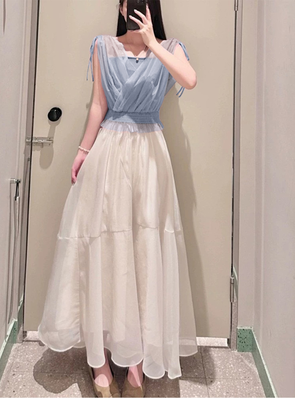 チュールドッキングカシュクールリボントップス