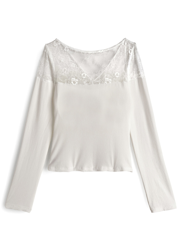 カップ付きレースドッキングストラップリボントップス