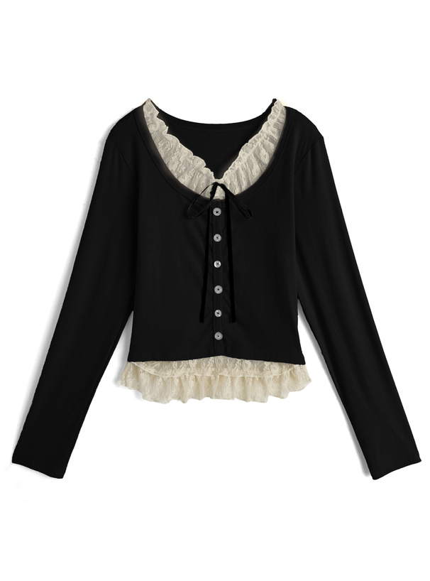 レースレイヤード風リボンカーディガン