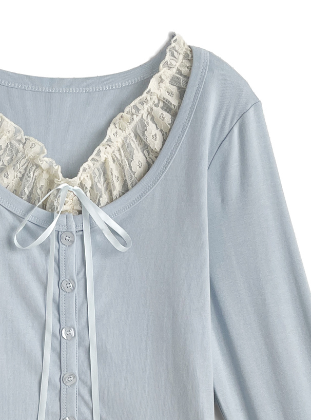 レースレイヤード風リボンカーディガン