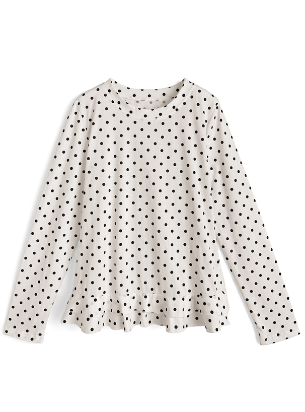 ドット柄フリルトップス×ニットベストアンサンブル