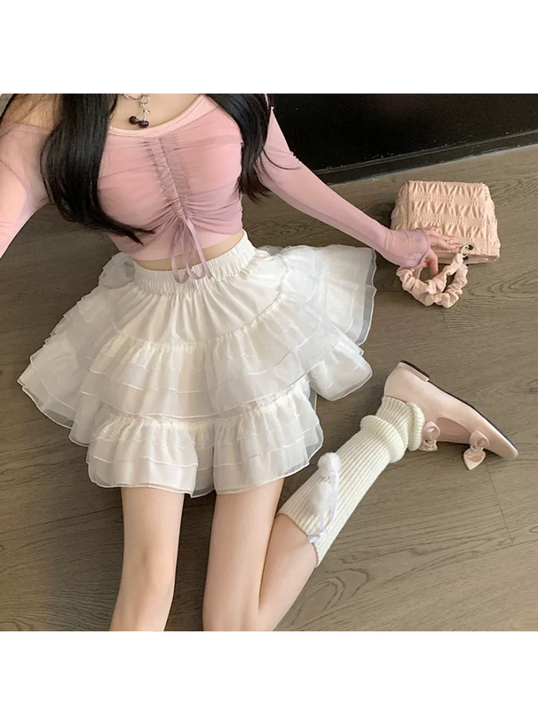 インパン裏地付きティアードフリルミニスカート