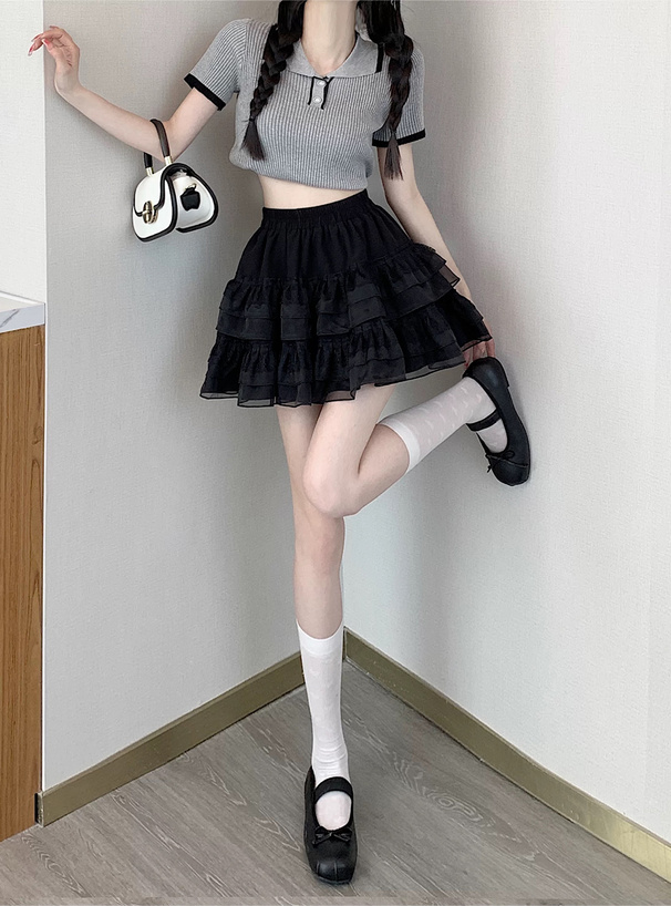 インパン裏地付きティアードフリルミニスカート