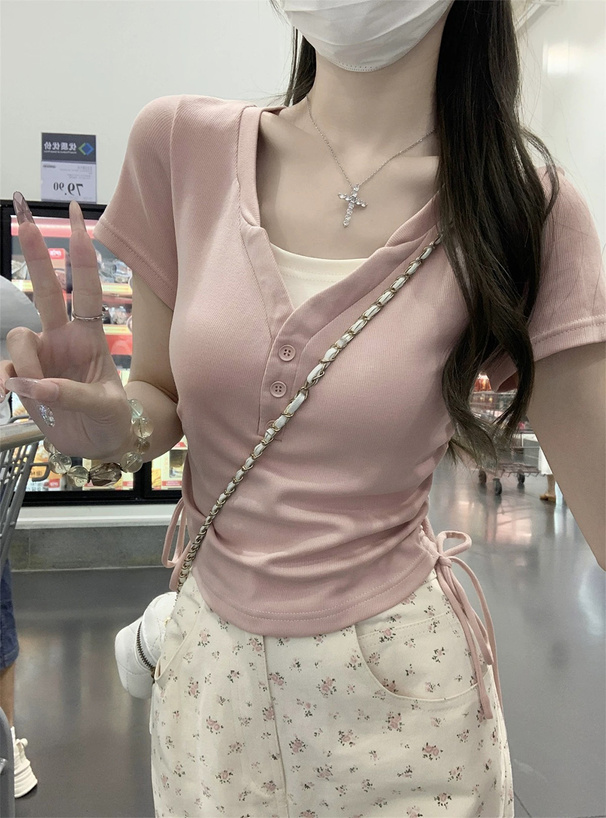 レイヤード風サイドドロストトップス