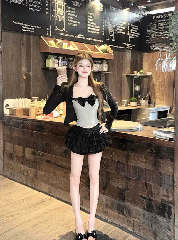 リボンティアードフリルミニスカートパンツ