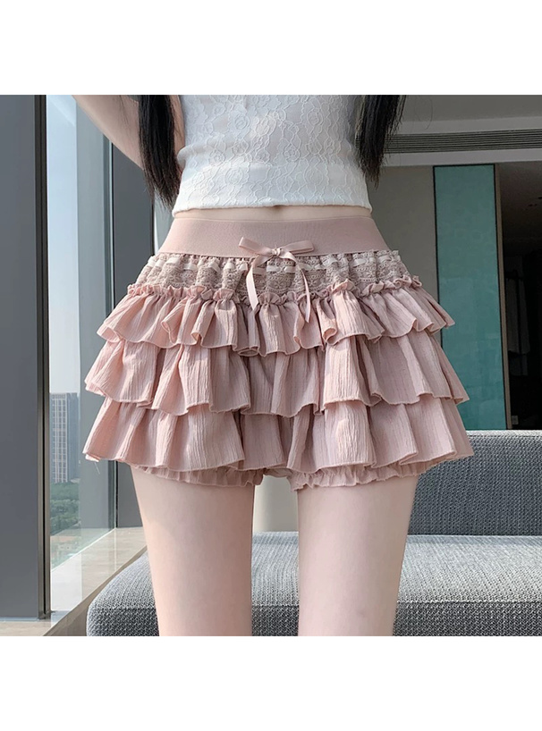 リボンティアードフリルミニスカートパンツ