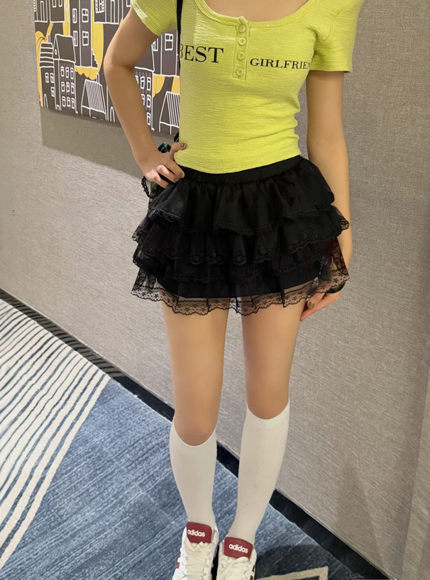 インパン裏地付きレースティアードフリルミニスカート