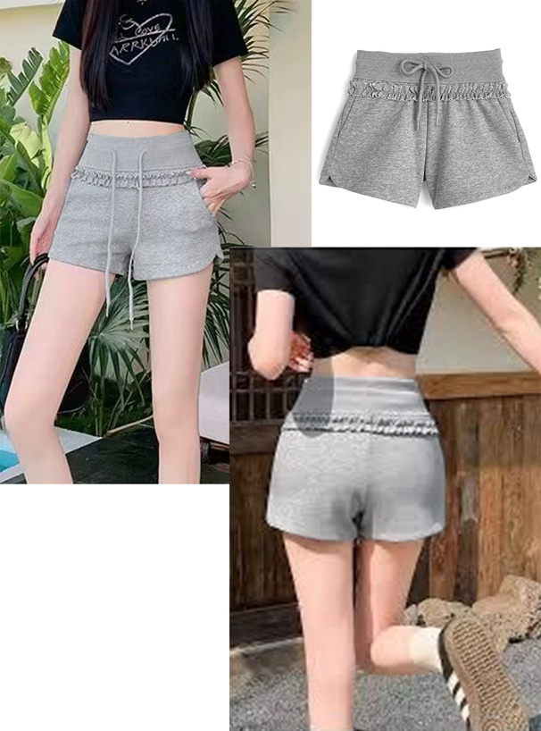 ウエストリブフリルショートパンツ
