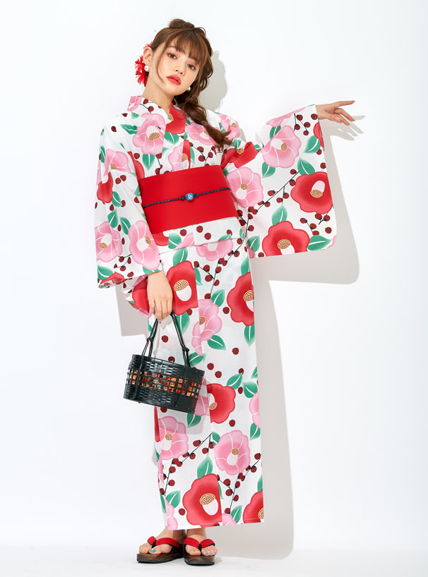 花柄巾着付浴衣カゴバッグ