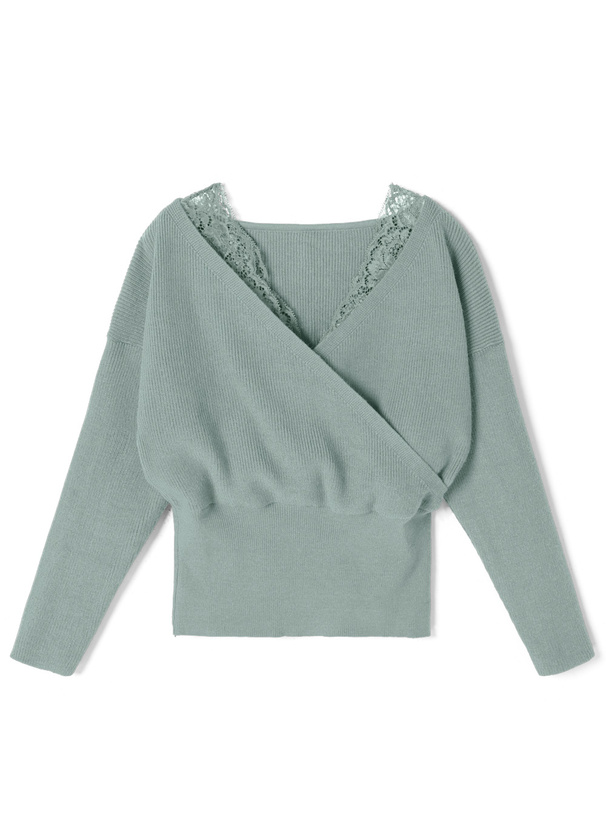レースドッキングカシュクールニットトップス