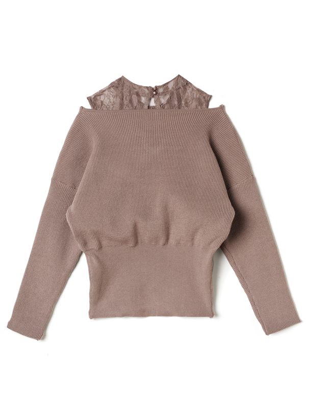 レースハイネックドッキングカシュクールニットトップス