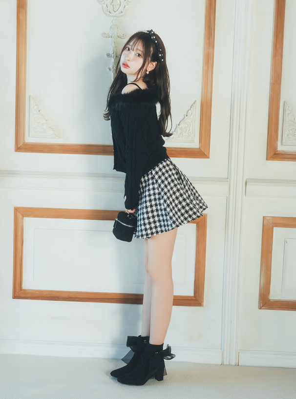 インパン裏地付きツイードプリーツミニスカート