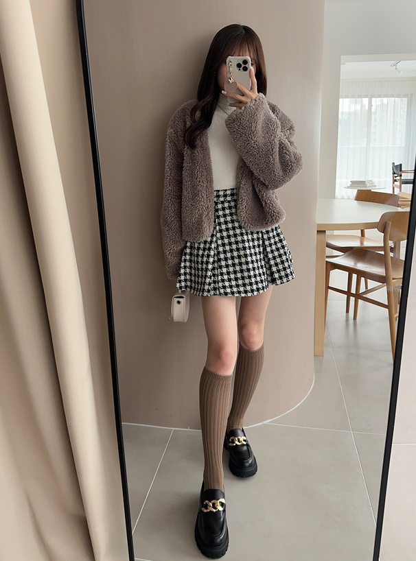 インパン裏地付きツイードプリーツミニスカート