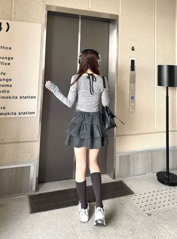 インパン裏地付きティアードフリルミニスカート