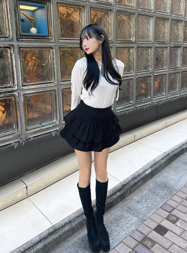インパン裏地付きティアードフリルミニスカート