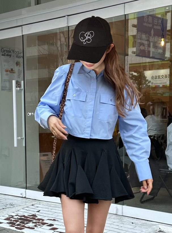 ダブルポケットクロップド丈シャツ